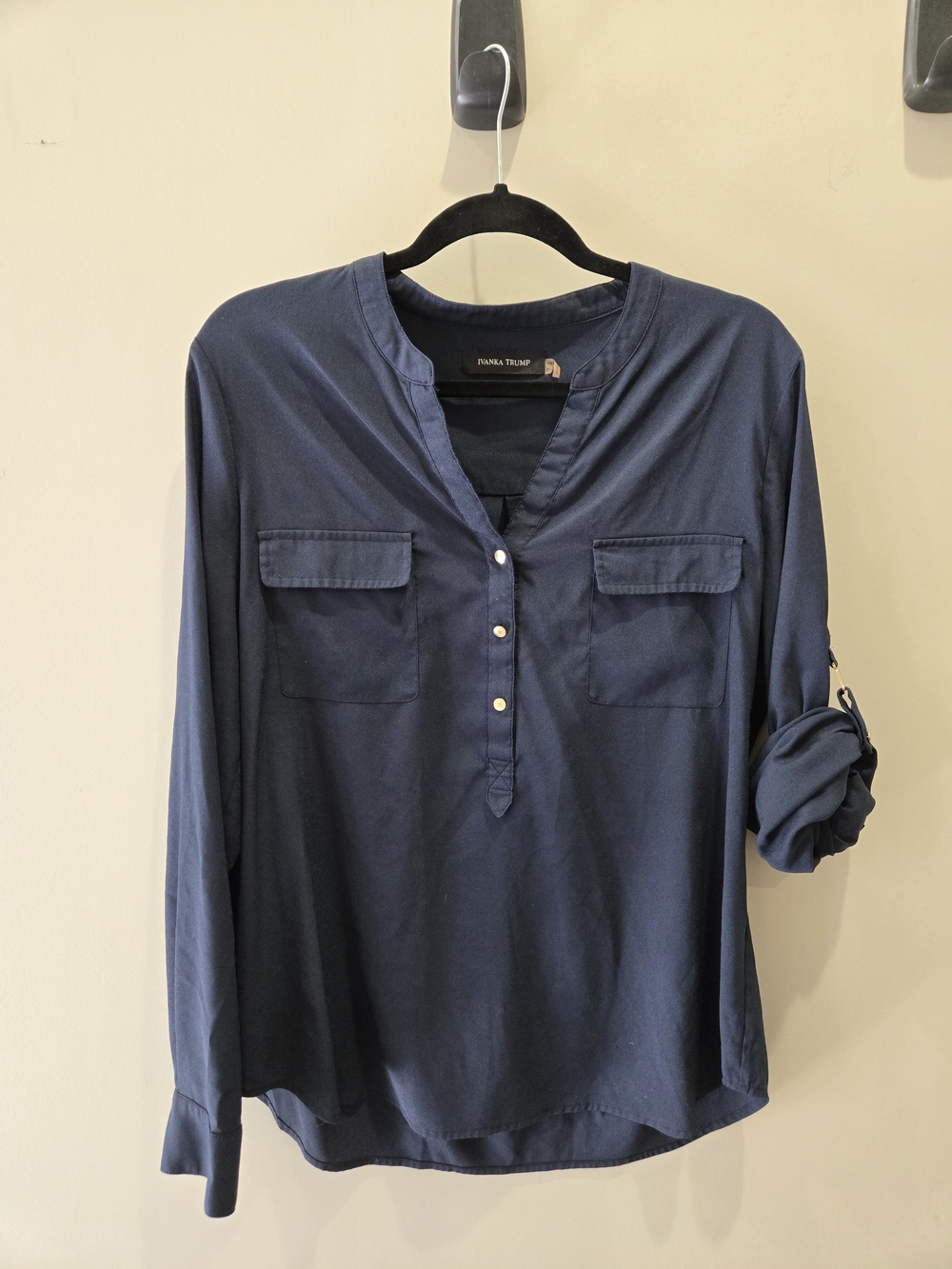 Ivanka Trump Navy Henley Tunic with Chest Flap Pockets